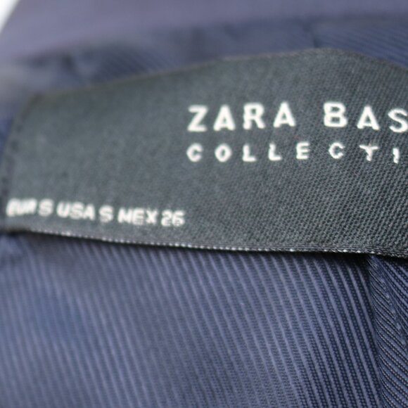 Zara Navy Blue Open Long Blazer w Rolled Up Button Tab Sleeves Sz SMALL - Picture 7 of 7